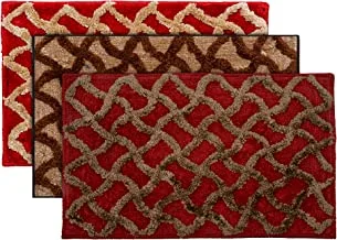 Kuber Industries Washable, Non Slip Velvet Doormat for Indoor- Pack of 3 (Maroon & Brown & Red), Standard (HS39KUBMART022140)