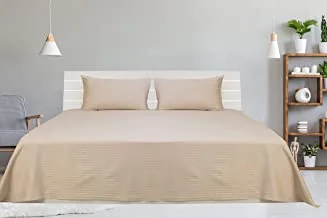 Deyarco Hotel Linen Klub Queen Bed Sheet 3pcs Set, 100% Cotton 250Tc Sateen 1cm Stripe, Size: 240x260cm + 2pc Pillowcase 50x75cm, Ivory