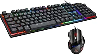 Datazone Gaming Keyboard And Mouse Combo Backlit Arabic, Wired Usb Keyboard 104 Keys, 7 Buttons Gaming Mouse Including Double Click Mouse Button, Waterproof Design - An300 Special Edition, Black