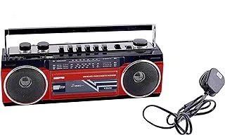 Geepas Microphone Speakers USB/SD/MP3/BT Radio Casset Recorder with Autostop Function, Black/Orange