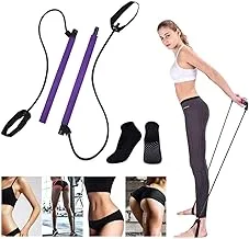YEAQING Portable Pilates Stick with Resistance Band,Yoga Exercise Pilates Bar Kit Stretch Stick for Workout Home Gym Fitness
