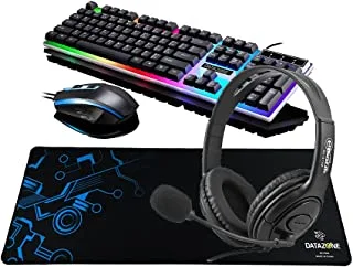 لوحة مفاتيح وماوس سلكي بإضاءة خلفية G21 من داتازون RGB أسود ، لوحة ماوس P804 زرقاء مع سماعة رأس للألعاب 311 متر أسود (G21B-B311MB-P804Black)