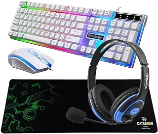 Datazone G21 Gaming Keyboard And MoUse White, Gaming Headset 311S Blue, MoUse Pad P802 Green, Wired Rgb Led Backlight Pack For Pc, Xbox, Ps4.