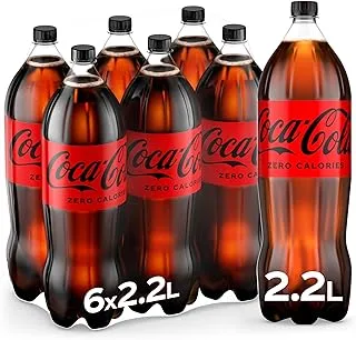Coca-Cola Zero Calories, Carbonated Soft Drink, PET 2.2L, pack of 6