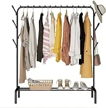 Clothes Rack, Metal Clothes Hanging Heavy Duty Indoor Bedroom Clothes Coat Stand Shoes Rack with Top Rod and Lower Storage Shelf Coat Rack with 1-Tier Shelves White