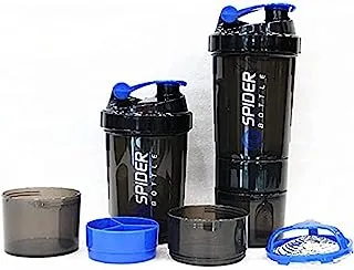 Marshal Fitness Multicolor Shaker Bottles for Protein Mixes, Supplement Storage Containers, Leak Proof BPA Free Plastic, Portable and Travel Friendly for Workouts (Blue)-Mf-0165