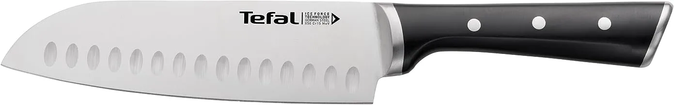 Tefal Ice Force 18 Cm Santoku Knife, Stainless Steel, K2320614, Silver/Black