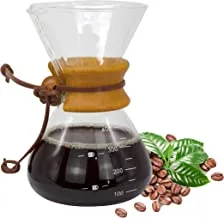 MIBRU Pour Over Chemex Style Coffee Maker | Drip Glass Pot Espresso Coffee Bowl Machine | Heat Resistant for Home Travel | Wooden hoop إناء كمكس بمقبض خشبي وعاء صانع القهوة (Transparent, 400ml)