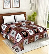 Home Town Geometric Heart Print Polyester Sherpa Double Layer King Brown Blanket,218X228Cm
