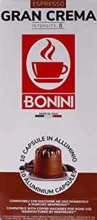 Bonini Gran Crema coffee capsules from Italy, Nespresso compatible machine, 1 Box of 10 aluminium capsules (55 grams) 8051732625292, Hazelnut