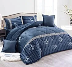 Soft, Warm And Fluffy Winter Velvet Fur Comforter Set, Single Size (180 X 220 Cm) 4 Pcs Cozy Bedding Set, Horizontal Greek Key Pattern, Floral Printed, Dtx, Green Grey2