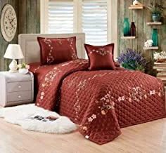 Floral Compressed 4Pcs Comforter Set By Moon, Single Size - Dark Red, Microfiber
