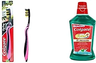 1 Colgate ZigZag Charcoal Medium Toothbrush متعدد الألوان - 1pk + 1 Colgate Total Spearmint Mint Burst Mouthwash - 500 ml