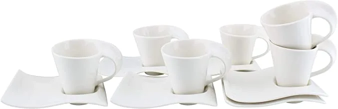 Shallow Bone China Cups And Saucers Set, White, Cy1253, 12 Pieces