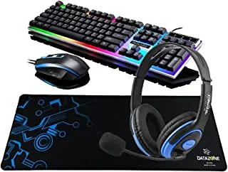 لوحة مفاتيح ألعاب كومبو بإضاءة خلفية من داتازون ، كبيرة ، سماعة رأس لألعاب الكمبيوتر الشخصي 311i أزرق مع ميكروفون ولوحة مفاتيح وماوس أسود ، لوحة ماوس P804 أزرق (G21B-B311iBlue-P802R)