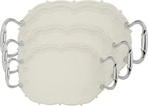 Al Saif 3 Pieces Iron Serving Tray Size: Small/Medium/Large, Color: Ivory White/Chrome