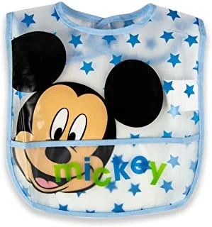 Disney Mickey Mouse Apron Bibs - Washable, Stain and Odor Resistant, 100% Water-Proof. Age: 6 – 24 months, Blue, M, PPD7042