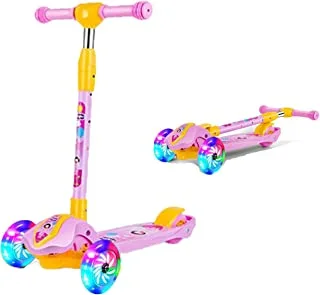 COOLBABY Scooter for Kids, 3 Wheel Scooter, Adjustable Height & Flashing LED Wheels for Toddler, Kick Scooter for Kids, Boys & Girls, Suitable for Age 3-8, Pink