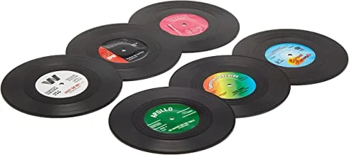 Retro Vinyl Record Coasters Funny Drink Holder Place Mat Set Of 6, Multicolor