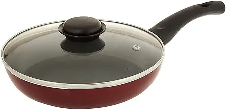Royalford Frying Pan, 22 cm- Aluminum Non-Stick Fry Pan – Ergonomic Handle - Saute Pan/Deep Frying Pan with Glass Lid – Suitable for Multiple Hob Types - Ideal for Frying Sautéing Stir Frying