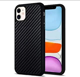 iPhone 11 Super-Slim Anti-Slip Grip Full Body Protector Cover Premium Flexible Soft TPU Fiber Carbon Case (Black)