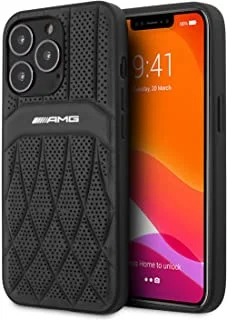 AMG Genuine Leather Case With Perforated Black Leather Curved Lines Hot Stamped With Logo For iPhone 13 Pro (6.1