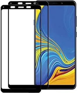 واقي شاشة Samsung Galaxy A9 (2018) ، زجاج مقسّى ، شفاف عالي الدقة ، فيلم مضاد للفقاعات ، حافة سوداء ، عبوتان