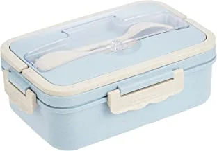 Kids Wheat Straw Lunchbox With Spoon & Fork- Blue