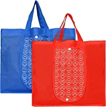 Heart Home Smiley Printed Eco Friendly Foldable Reusable Non-Woven Shopping Grocery Bag With One Small Pocket- Pack of 2 (Blue & Red) -45HH0132