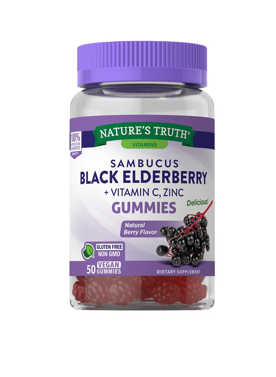 Nature's Truth Sambucus Black Elderberry Vitamin C, Zinc, 50 Vegan Gummies