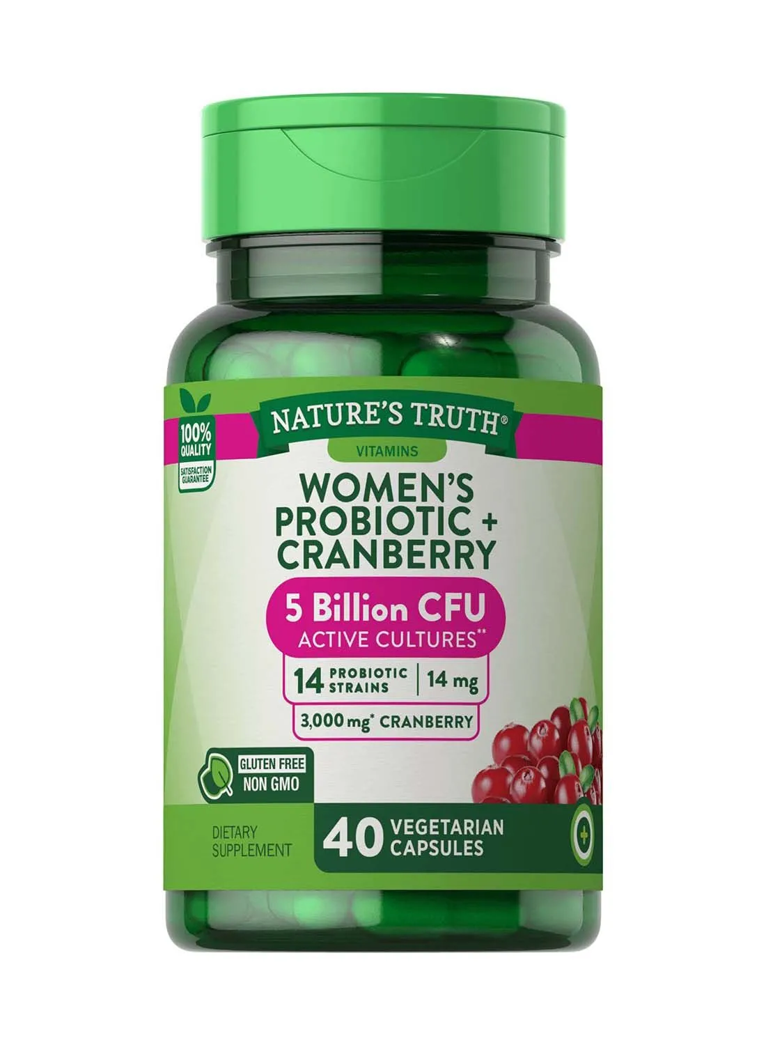 Nature's Truth WOMEN'S PROBIOTIC + CRANBERRY ، 40 كبسولة نباتية