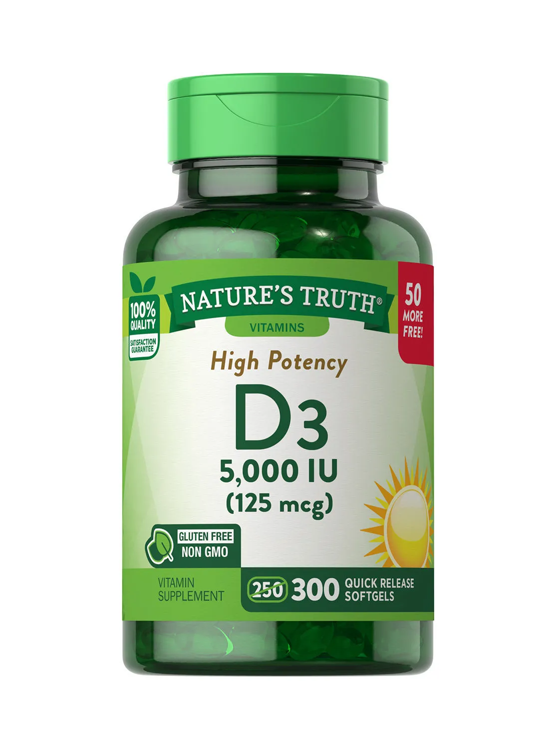 Nature's Truth High Potency Vitamin D3 125 Mcg (5,000 Iu), 300 Quick Release Softgels