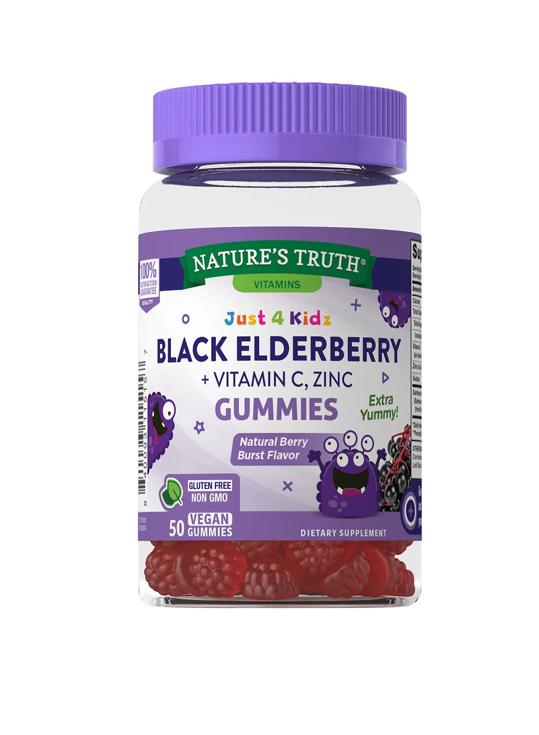 Nature's Truth Just 4 Kids Black Elderberry + Vitamin C, Zinc, 50 Vegan Gummies