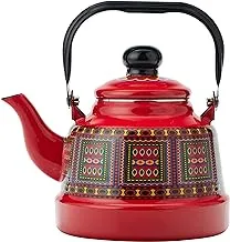 AL RIMAYA Asiri Design Enamel Coated Tea Kettle, 1.7 Liter Capacity, Red