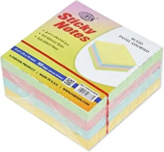 FIS Sticky Note Pad, 3X3 inches, Pack of 4, Ruled 4 Assorted Pastel Color -FSPO3X3RP4C