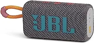 JBL Go 3 Portable Waterproof Speaker with JBL Pro Sound, Powerful Audio, Punchy Bass, Ultra-Compact Size, Dustproof, Wireless Bluetooth Streaming, 5 Hours of Playtime - Grey, JBLGO3GRY