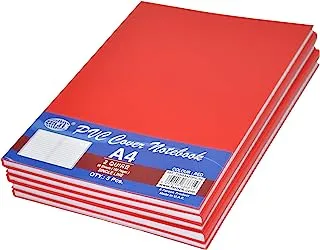 دفتر ملاحظات بغطاء بولي كلوريد الفينيل أحادي الخط من FIS FSNBA42QPVCRE 5 قطع ، 96 ورقة / 192 صفحة ، مقاس A4 ، أحمر
