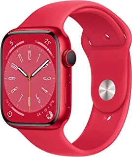 ساعة Apple Watch Series 8 الذكية الجديدة (GPS 45mm) - (PRODUCT) هيكل من الألومنيوم باللون الأحمر مع حزام رياضي باللون الأحمر (PRODUCT) - عادي. جهاز تتبع اللياقة البدنية، تطبيقات قياس أكسجين الدم وتخطيط القلب، مقاوم للماء