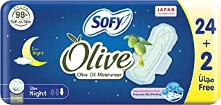 SOFY Olive Night Comfort Sanitary Pads with Wings, 32 cm, Pack of 26 Pads (24 + 2 Free)