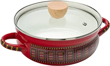 Al Rimaya Enamel Casserole Pot with Glass Lid, 26 cm Size, Red