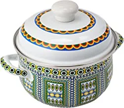 Al Rimaya Enamel Casserole Pot, 20 cm Size, White/Green