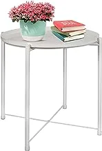 SKY-TOUCH Tray Table with Detachable Tray Top，Round Metal Coffee Table Waterproof Removable Tray Table，for Living Room Bedroom Balcony Office （42×42×53cm），White