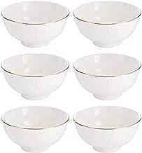 Reem Porcelain 6-Piece Bowls White/Gold 5.5Inch (Ge30 X6) Pasta Bowl, Soup Bowls, Deep Bowls, Porcelain Bowl, Deep Soup Bowl, Bowls For Noodle, Serving Bowl