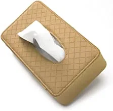 Car Tissue Holder PU Leather Clip Car Sun Visor Tissue Box Holder for Facial Tissue and Other Napkin Papers (Beige)