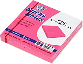 FIS Sticky Note Pad, 3X3 inches, Pack of 12, Ruled Neon Magenta -FSPO3X3RNMG
