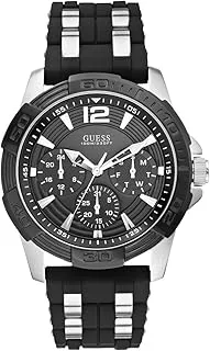 GUESS Stainless Steel Stain Resistant Silicone Watch with Day, Date + 24 Hour Military/Int'l Time