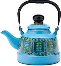 AL RIMAYA Asiri Design Enamel Coated Tea Kettle, 1.1 Liter Capacity, Blue