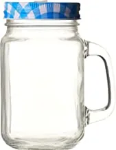 برطمان ماسون زجاجي شفاف من هوتباك مع غطاء معدني وردي، 480 مل