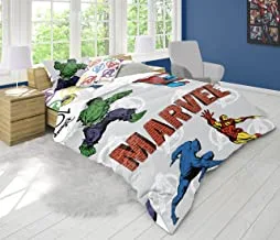 Marvel Avengers 3 Pcs Kids Bedding Set - Super Soft & Fade Resistant - Includes Reversible Comforter, Pillow Sheet, Bed Sheet, & Cushion - Celebrate Disney 100th Anniversary in Style
