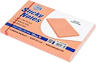 FIS Sticky Note Pad, 4X6 inches, Pack of 6, Ruled Neon Pink -FSPO4X6RNPI